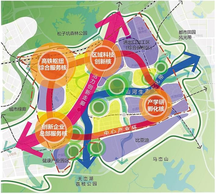 根据规划,坪山中心区将提升坪山高铁站运营能力和枢纽地位,支撑坪山