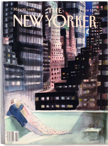 桑贝给1988年5月30日出刊的《纽约客》画的封面,一对情侣在高楼疵厦