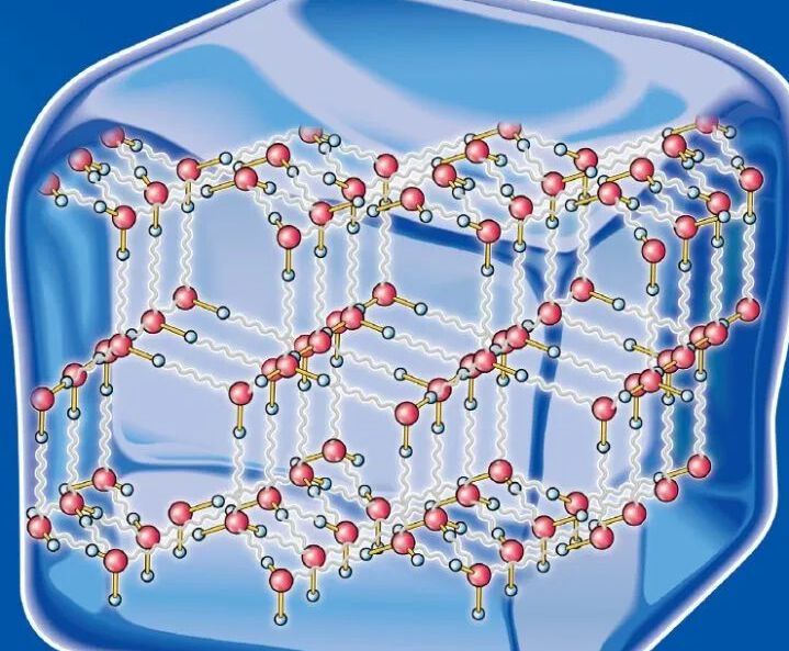 在水分子间形成更坚固的连接,从而固定它们的相对位置,由此形成了冰