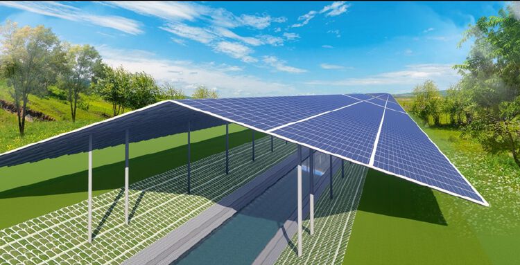 第一种为太阳能光伏板仅覆盖河道水面面积,安装面积平均宽度为40米