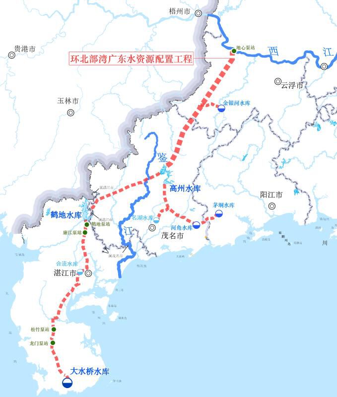 工程总投资约606亿元,北起云浮,南至湛江,从西江郁南县地心段取水